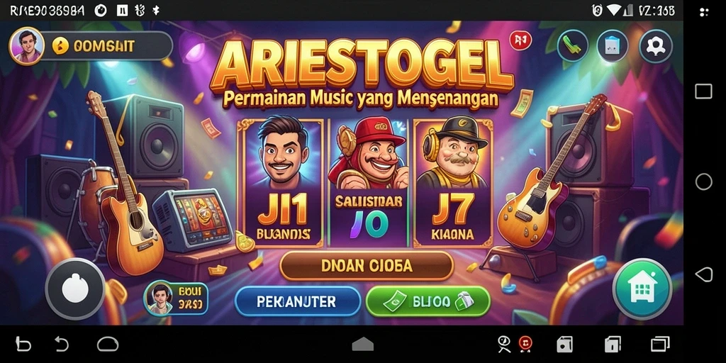 Tampilan gameplay ARIESTOGEL dengan berbagai tantangan musik.