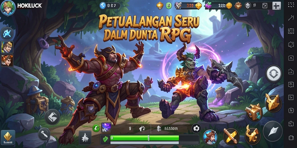 Tampilan gameplay seru dalam HOKILUCK dengan karakter RPG yang menawan.