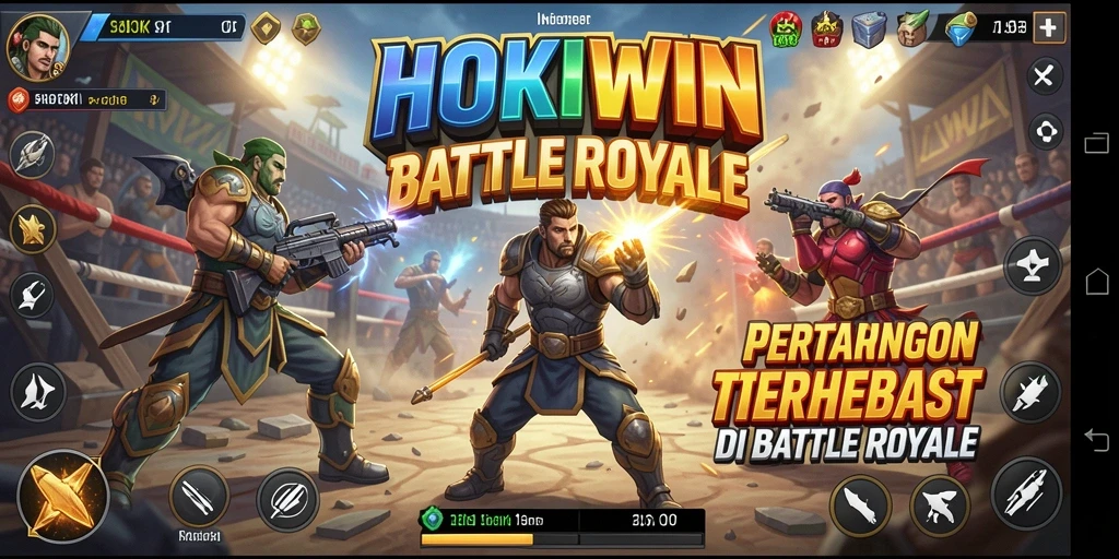 Tampilan gameplay HOKIWIN dengan aksi seru di arena Battle Royale.