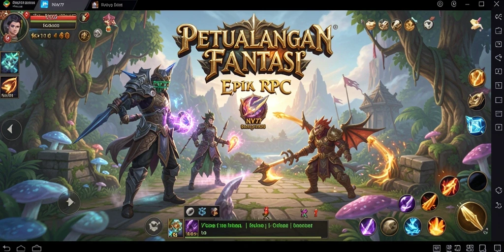 Screenshot gameplay NV77 menampilkan aksi pertarungan RPG yang dinamis.