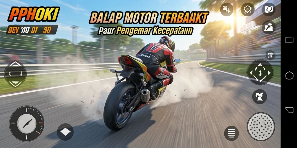 Tampilan gameplay PPHOKI dengan aksi balap motor yang menegangkan.