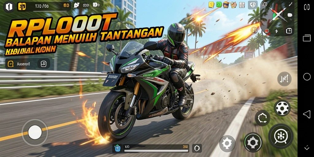 Tangkapan layar gameplay RPLOOT menampilkan balapan motor yang intens.