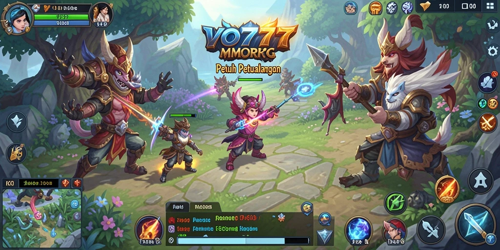 Tangkapan layar VO777 menampilkan pertempuran seru dalam dunia MMORPG.